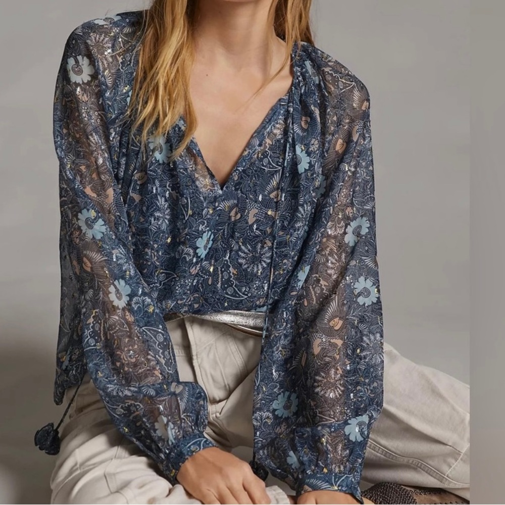 Anthropologie petites Let me be sheer blouse size XSP